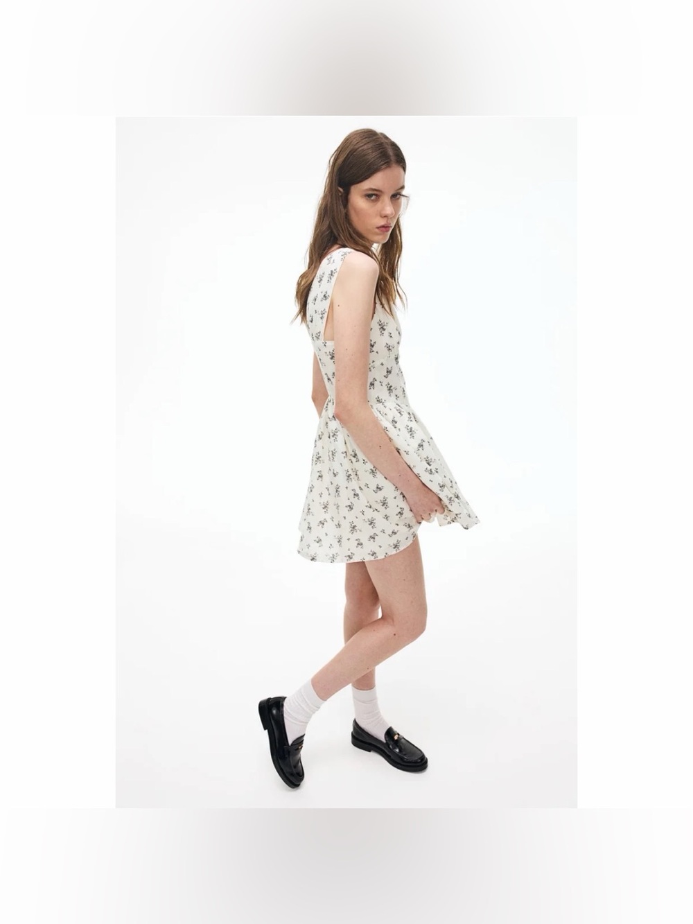 H&M Floral Print V Neck Sleeveless Flared Skirt Mini Dress - Picture 8 of 9